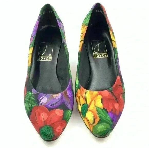 Joyce heels size 8 W silk floral 80s vintage - Picture 2 of 12